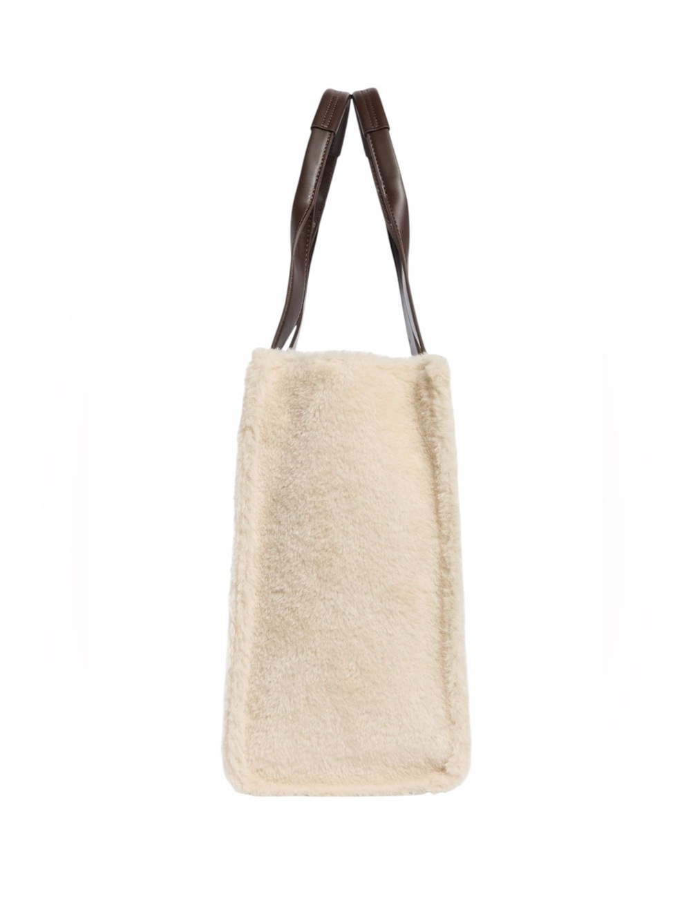 BCBG Whipstitch Faux Shearling Tote Bag Cream Chocolate Large Shoulder Tote NWT - Picture 5 of 10